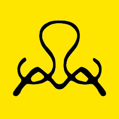 schwarzes SMS Logo auf gelben Hintergrund