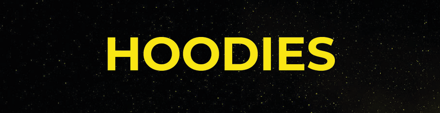 gelber HOODIES Schriftzug auf gelbem Galaxy Hintergrund