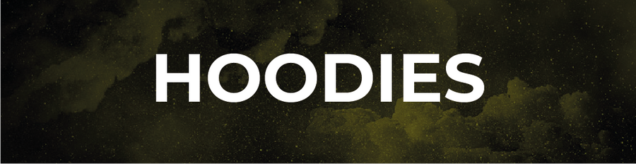 gelber HOODIES Schriftzug auf gelbem Galaxy Hintergrund