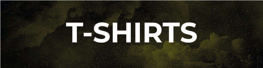 gelber T-SHIRTS Schriftzug auf gelbem Galaxy Hintergrund